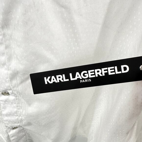 Karl Lagerfeld Paris pearl snap textured button down shirt in white Size XXL - Picture 7 of 12